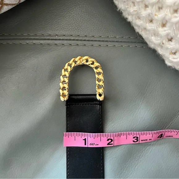 Vintage GORBANI Genuine Leather GOLD CURB CHAIN LOOK Elegant BLACK BELT M - Picture 10 of 16